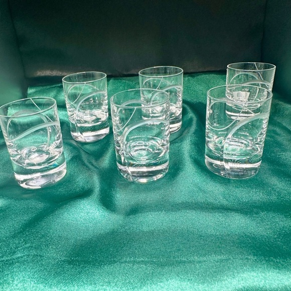 Set of 6 Crystal Tesar Bohemian Crystal Shot Glasses – Etched Wave – 2 Inch - Picture 2 of 12